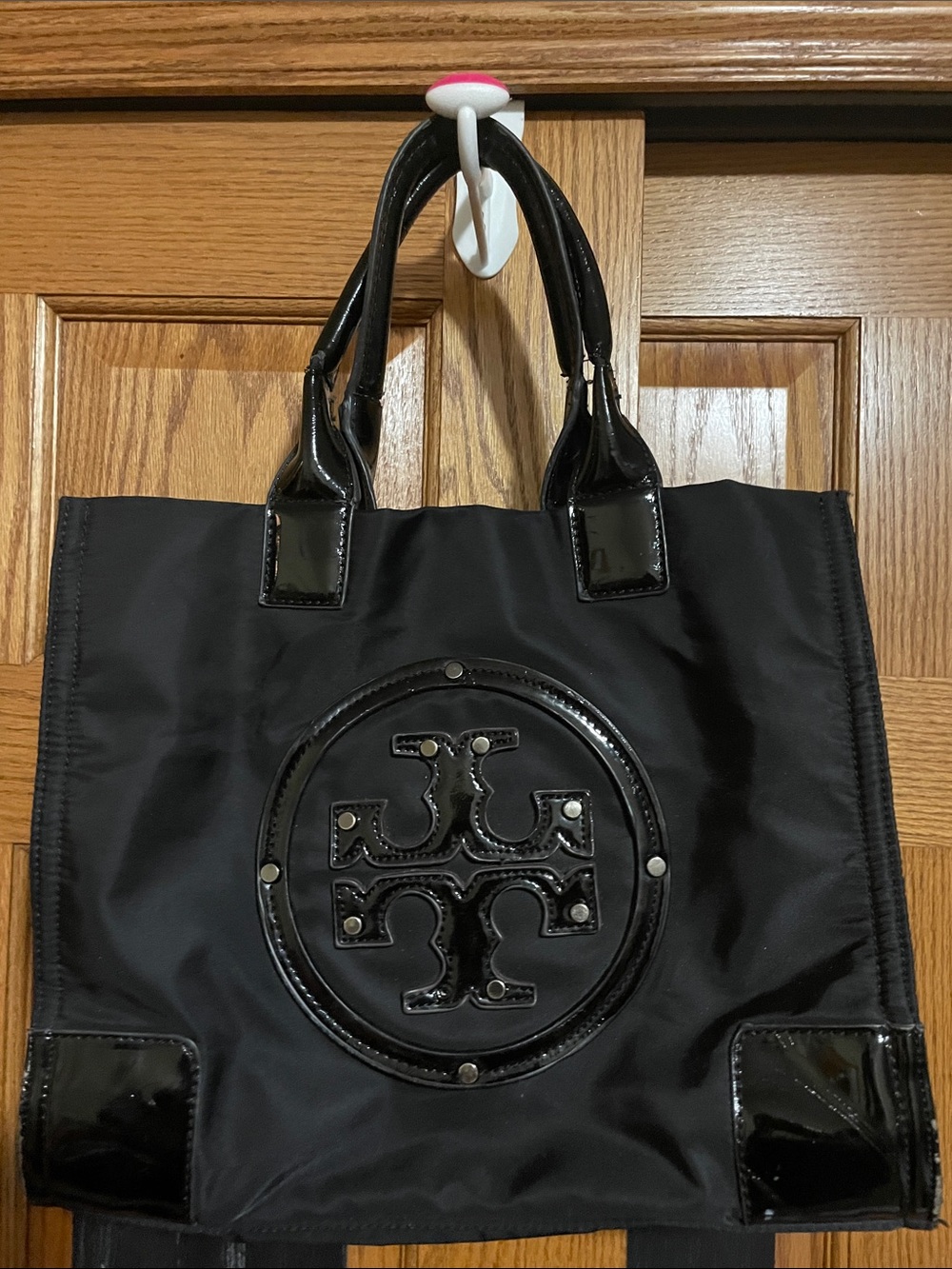 Tory Burch Black Nylon Tote with Patent Trim